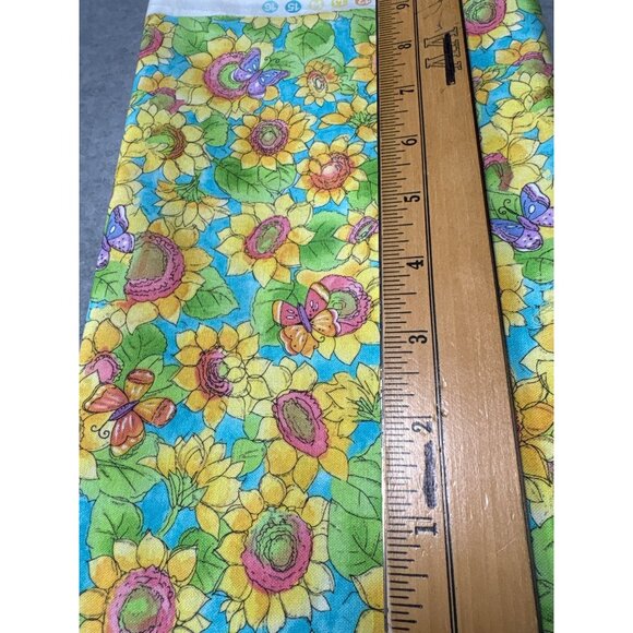 Colorful Sunflower & Butterfly Pattern Cotton Fabric 19 " x 42" By Sue Zipkin - Picture 2 of 5